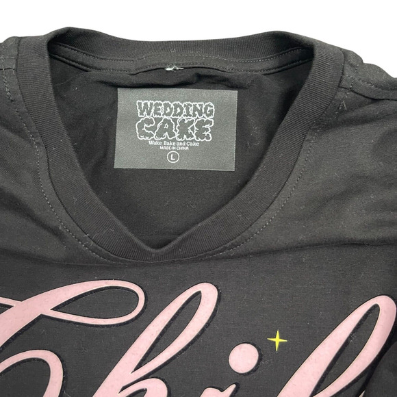 Wake Bake and Cake Cannabis Pot T-Shirt Men L Black Chill Wedding Cake WFCK - Picture 5 of 7